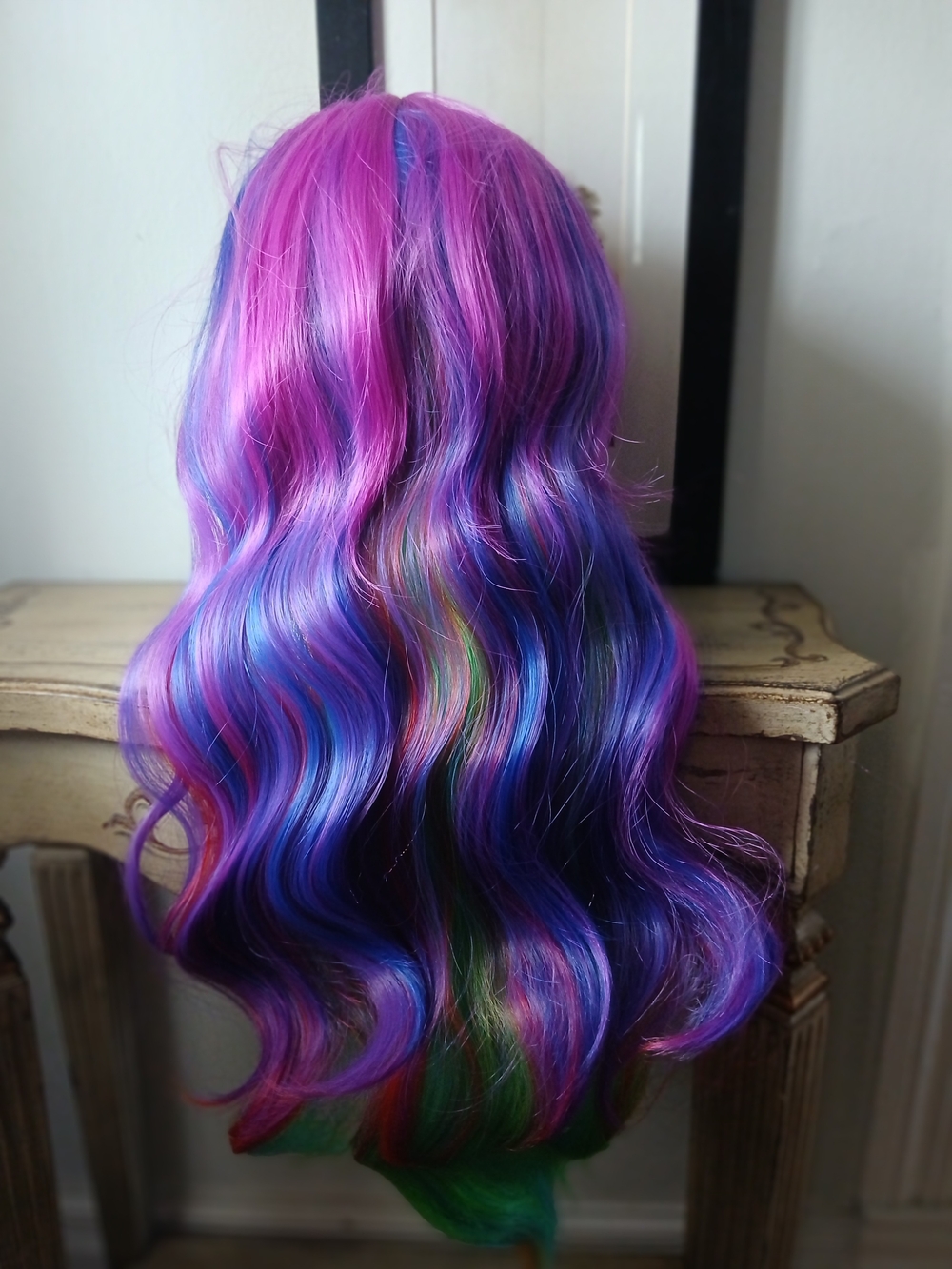 Vibrant Multi-Color Women’s Fashion Wig - Pink and Blue Blend